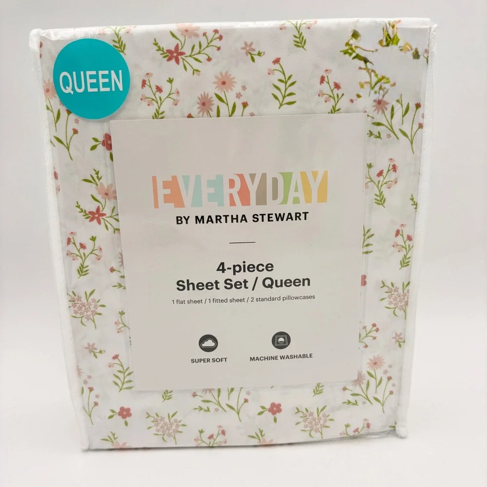 Everyday by Martha Stewart Queen 4 Piece Sheet Set Floral Super Soft Spring